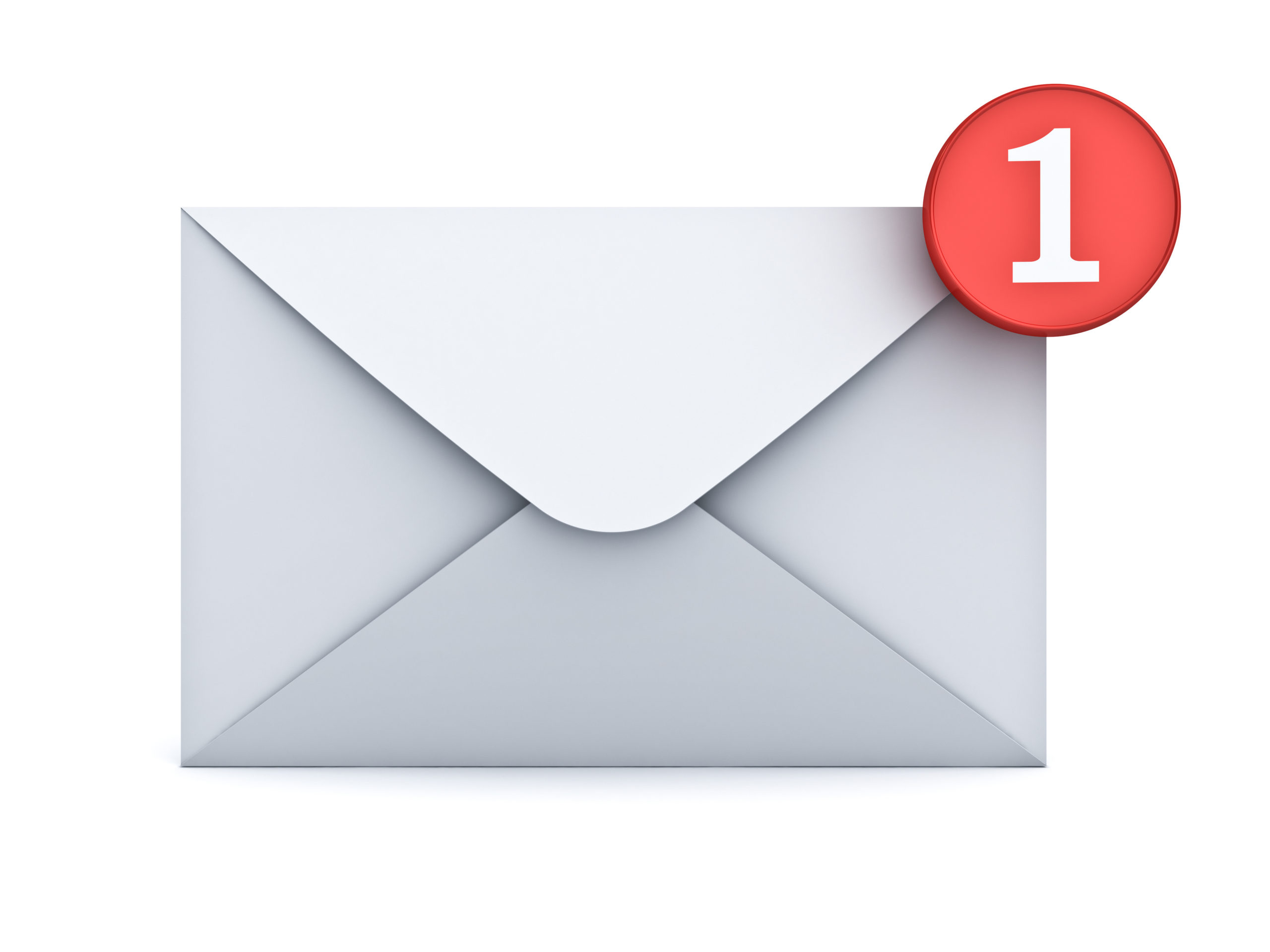 Email Benachrichtigung Brief mit einer rot umrandeten eins auf dem Umschlag.