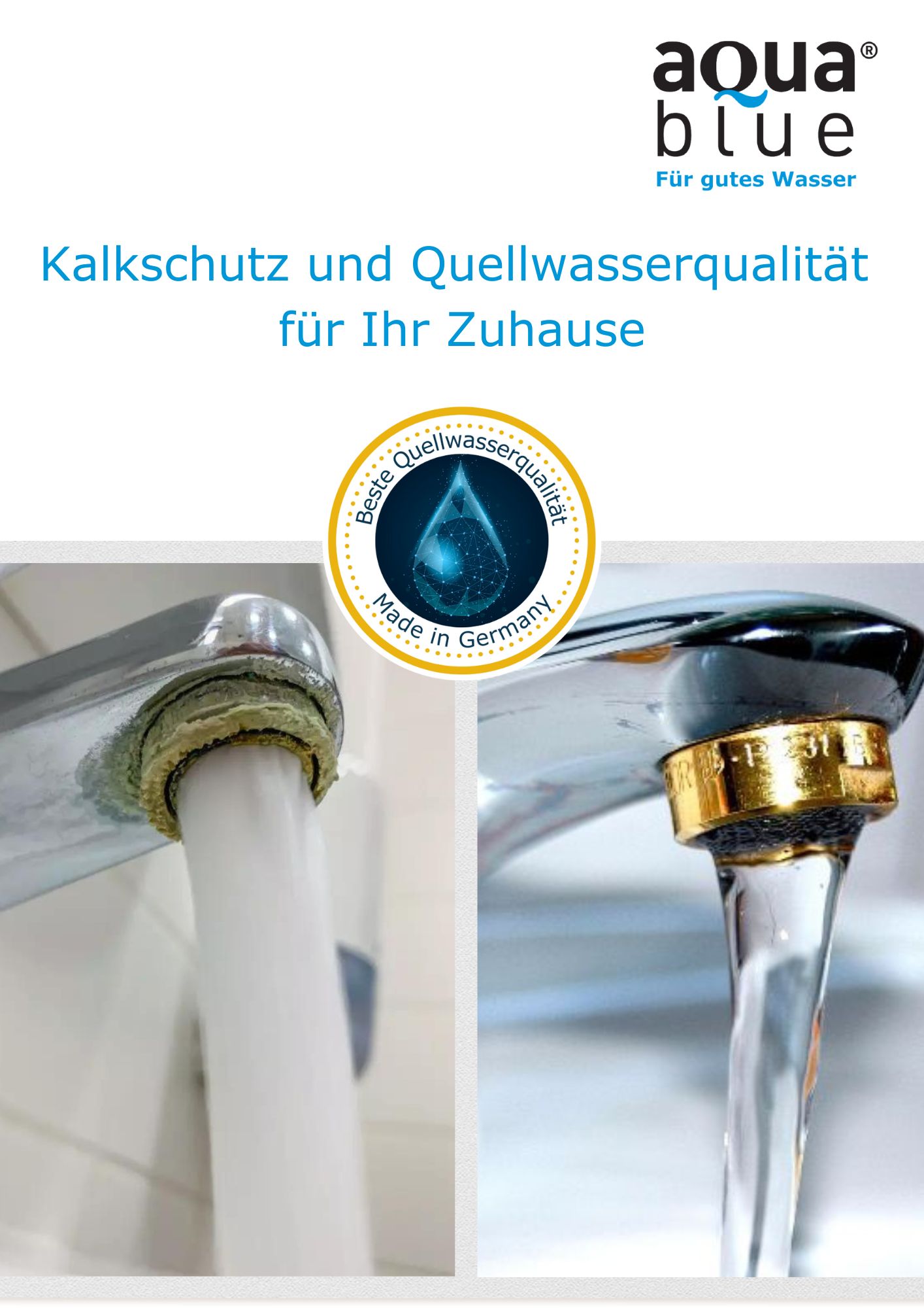 aqua blue Broschüre Kalkschutz und Quellwasserqualität Titelbild für aqua blue Kalkschutz und Quellwasserqualität Broschüre